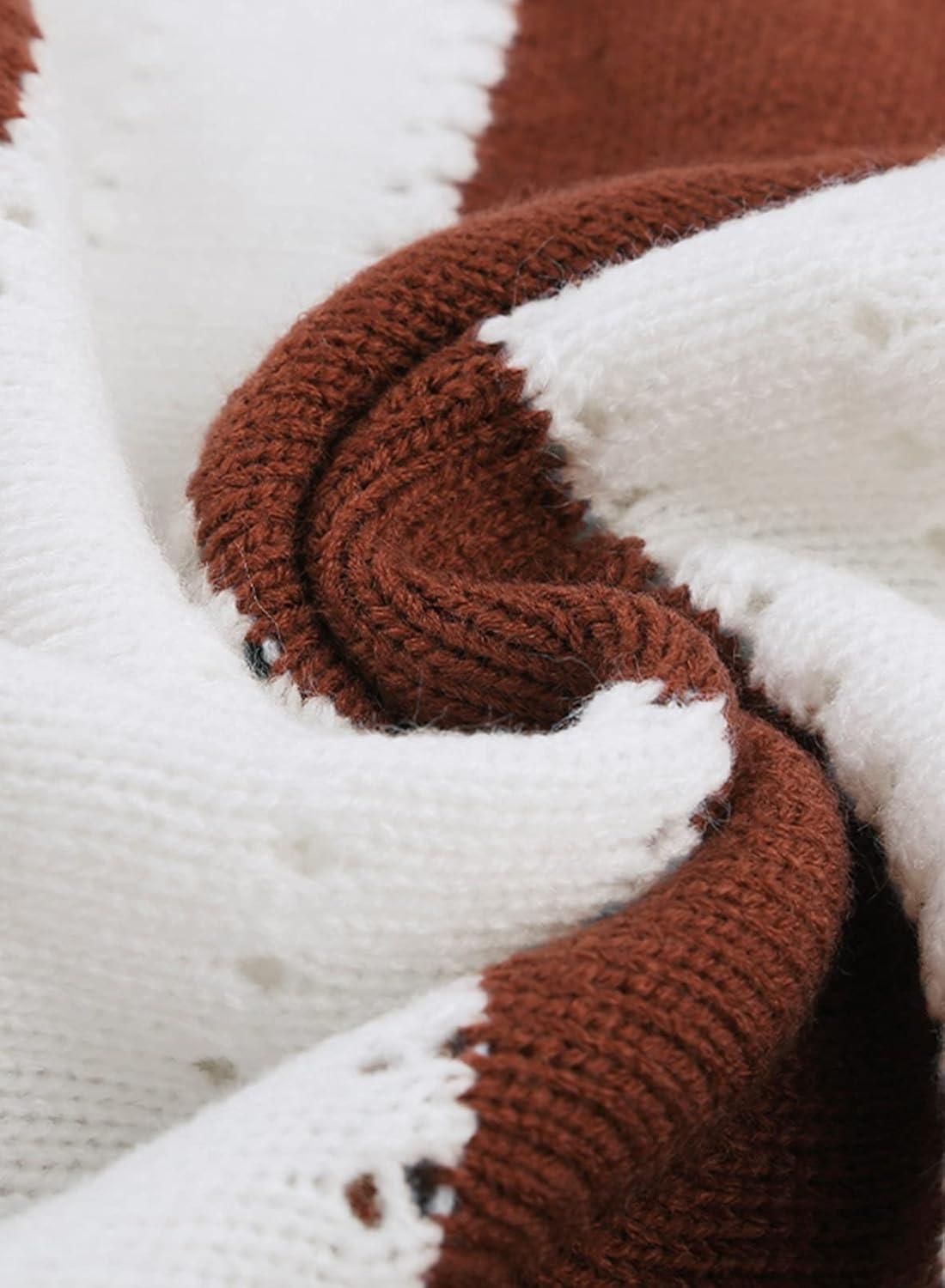 imageEVALESS Sweaters for Women Sleeve Sexy Deep V Neck Casual Knit Striped Pullover SweaterA Brown