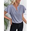 imageEVALESS Blouses for Women Dressy Casual Summer Ruffle Short Sleeve V Neck Work Tops Busines Office ShirtsBeau Blue