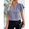 imageEVALESS Blouses for Women Dressy Casual Summer Ruffle Short Sleeve V Neck Work Tops Busines Office ShirtsBeau Blue