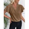 imageEVALESS Blouses for Women Dressy Casual Summer Ruffle Short Sleeve V Neck Work Tops Busines Office ShirtsDark Khaki
