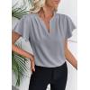 imageEVALESS Blouses for Women Dressy Casual Summer Ruffle Short Sleeve V Neck Work Tops Busines Office ShirtsGray