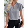 imageEVALESS Blouses for Women Dressy Casual Summer Ruffle Short Sleeve V Neck Work Tops Busines Office ShirtsGray