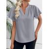 imageEVALESS Blouses for Women Dressy Casual Summer Ruffle Short Sleeve V Neck Work Tops Busines Office ShirtsGray