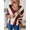 imageEVALESS Sweaters for Women Sleeve Sexy Deep V Neck Casual Knit Striped Pullover SweaterA Brown