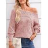 imageEVALESS Womens Crochet Boat Neck Long Sleeve Loose Fit Sweaters Fall Winter Clothes for Women Fashion 2025Pink