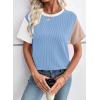 imageEVALESS Womens Short Sleeve Knit T Shirts Multicolour Ribbed Color Block Crewneck Tee Blouses Trendy Spring TopsBlue