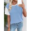 imageEVALESS Womens Short Sleeve Knit T Shirts Multicolour Ribbed Color Block Crewneck Tee Blouses Trendy Spring TopsBlue