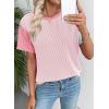 imageEVALESS Womens Short Sleeve Knit T Shirts Multicolour Ribbed Color Block Crewneck Tee Blouses Trendy Spring TopsLight Pink