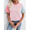 imageEVALESS Womens Short Sleeve Knit T Shirts Multicolour Ribbed Color Block Crewneck Tee Blouses Trendy Spring TopsLight Pink