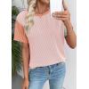 imageEVALESS Womens Short Sleeve Knit T Shirts Multicolour Ribbed Color Block Crewneck Tee Blouses Trendy Spring TopsPink