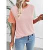 imageEVALESS Womens Short Sleeve Knit T Shirts Multicolour Ribbed Color Block Crewneck Tee Blouses Trendy Spring TopsPink