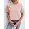 imageEVALESS Womens Short Sleeve Knit T Shirts Multicolour Ribbed Color Block Crewneck Tee Blouses Trendy Spring TopsPink