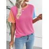 imageEVALESS Womens Short Sleeve Knit T Shirts Multicolour Ribbed Color Block Crewneck Tee Blouses Trendy Spring TopsRose Red