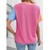 imageEVALESS Womens Short Sleeve Knit T Shirts Multicolour Ribbed Color Block Crewneck Tee Blouses Trendy Spring TopsRose Red