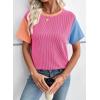 imageEVALESS Womens Short Sleeve Knit T Shirts Multicolour Ribbed Color Block Crewneck Tee Blouses Trendy Spring TopsRose Red
