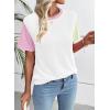 imageEVALESS Womens Short Sleeve Knit T Shirts Multicolour Ribbed Color Block Crewneck Tee Blouses Trendy Spring TopsWhite