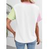 imageEVALESS Womens Short Sleeve Knit T Shirts Multicolour Ribbed Color Block Crewneck Tee Blouses Trendy Spring TopsWhite