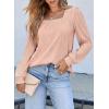 imageEVALESS Womens Square Neck Long Sleeve Textured Tops Casual Loose Basic T Shirts Work BlousesPink