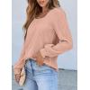 imageEVALESS Womens Square Neck Long Sleeve Textured Tops Casual Loose Basic T Shirts Work BlousesPink