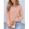imageEVALESS Womens Square Neck Long Sleeve Textured Tops Casual Loose Basic T Shirts Work BlousesPink