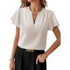 imageEVALESS Blouses for Women Dressy Casual Summer Ruffle Short Sleeve V Neck Work Tops Busines Office ShirtsBeige