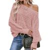 imageEVALESS Womens Crochet Boat Neck Long Sleeve Loose Fit Sweaters Fall Winter Clothes for Women Fashion 2025Pink
