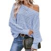 imageEVALESS Womens Crochet Boat Neck Long Sleeve Loose Fit Sweaters Fall Winter Clothes for Women Fashion 2025Sky Blue