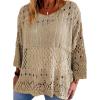imageEVALESS Womens Lightweight Sweaters Crochet Hollow Out Knit Tops 34 Sleeve Beach Vacation Clothes for Women Trendy 2026Beige