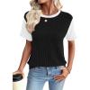 imageEVALESS Womens Short Sleeve Knit T Shirts Multicolour Ribbed Color Block Crewneck Tee Blouses Trendy Spring TopsBlack