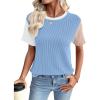 imageEVALESS Womens Short Sleeve Knit T Shirts Multicolour Ribbed Color Block Crewneck Tee Blouses Trendy Spring TopsBlue