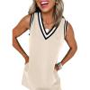 imageEVALESS Womens Spring Summer Dresses 2026 Fashion Casual V Neck Sleeveless Contrast Striped Beach Vacation Clothes DressesBeige