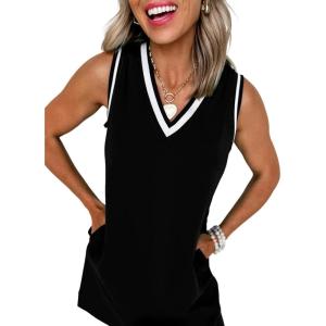 imageEVALESS Womens Spring Summer Dresses 2026 Fashion Casual V Neck Sleeveless Contrast Striped Beach Vacation Clothes DressesBlack