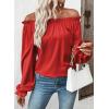 imageEVALESS Country Concert Outfits Off The Shoulder Tops for Women Cute Puff Sleeve T Shirts Womens Fashion Clothing 2025Fiery Red