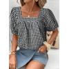 imageEVALESS Womens Plaid Shirt Dressy Casual Square Neck Tops 2026 Fashion Summer Puff Short Sleeve Loose Gingham BlousesBlack
