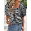 imageEVALESS Womens Plaid Shirt Dressy Casual Square Neck Tops 2026 Fashion Summer Puff Short Sleeve Loose Gingham BlousesBlack