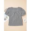 imageEVALESS Womens Plaid Shirt Dressy Casual Square Neck Tops 2026 Fashion Summer Puff Short Sleeve Loose Gingham BlousesBlack