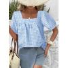 imageEVALESS Womens Plaid Shirt Dressy Casual Square Neck Tops 2026 Fashion Summer Puff Short Sleeve Loose Gingham BlousesBlue