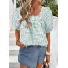 imageEVALESS Womens Plaid Shirt Dressy Casual Square Neck Tops 2026 Fashion Summer Puff Short Sleeve Loose Gingham BlousesClearly Aqua