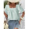 imageEVALESS Womens Plaid Shirt Dressy Casual Square Neck Tops 2026 Fashion Summer Puff Short Sleeve Loose Gingham BlousesClearly Aqua