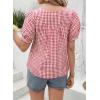 imageEVALESS Womens Plaid Shirt Dressy Casual Square Neck Tops 2026 Fashion Summer Puff Short Sleeve Loose Gingham BlousesRed