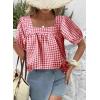 imageEVALESS Womens Plaid Shirt Dressy Casual Square Neck Tops 2026 Fashion Summer Puff Short Sleeve Loose Gingham BlousesRed