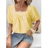 imageEVALESS Womens Plaid Shirt Dressy Casual Square Neck Tops 2026 Fashion Summer Puff Short Sleeve Loose Gingham BlousesYellow