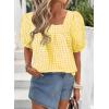 imageEVALESS Womens Plaid Shirt Dressy Casual Square Neck Tops 2026 Fashion Summer Puff Short Sleeve Loose Gingham BlousesYellow