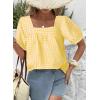 imageEVALESS Womens Plaid Shirt Dressy Casual Square Neck Tops 2026 Fashion Summer Puff Short Sleeve Loose Gingham BlousesYellow