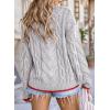 imageEVALESS Sweaters for Women Trendy Crewneck Long Sleeve Color Block Sweater Tops Fall 2025 Chunky Cable Knit Pullover SweatersMedium Grey