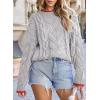imageEVALESS Sweaters for Women Trendy Crewneck Long Sleeve Color Block Sweater Tops Fall 2025 Chunky Cable Knit Pullover SweatersMedium Grey