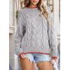 imageEVALESS Sweaters for Women Trendy Crewneck Long Sleeve Color Block Sweater Tops Fall 2025 Chunky Cable Knit Pullover SweatersMedium Grey