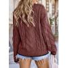 imageEVALESS Sweaters for Women Trendy Crewneck Long Sleeve Color Block Sweater Tops Fall 2025 Chunky Cable Knit Pullover SweatersMineral Red