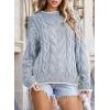 imageEVALESS Sweaters for Women Trendy Crewneck Long Sleeve Color Block Sweater Tops Fall 2025 Chunky Cable Knit Pullover SweatersSky Blue