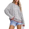 imageEVALESS Sweaters for Women Trendy Crewneck Long Sleeve Color Block Sweater Tops Fall 2025 Chunky Cable Knit Pullover SweatersMedium Grey